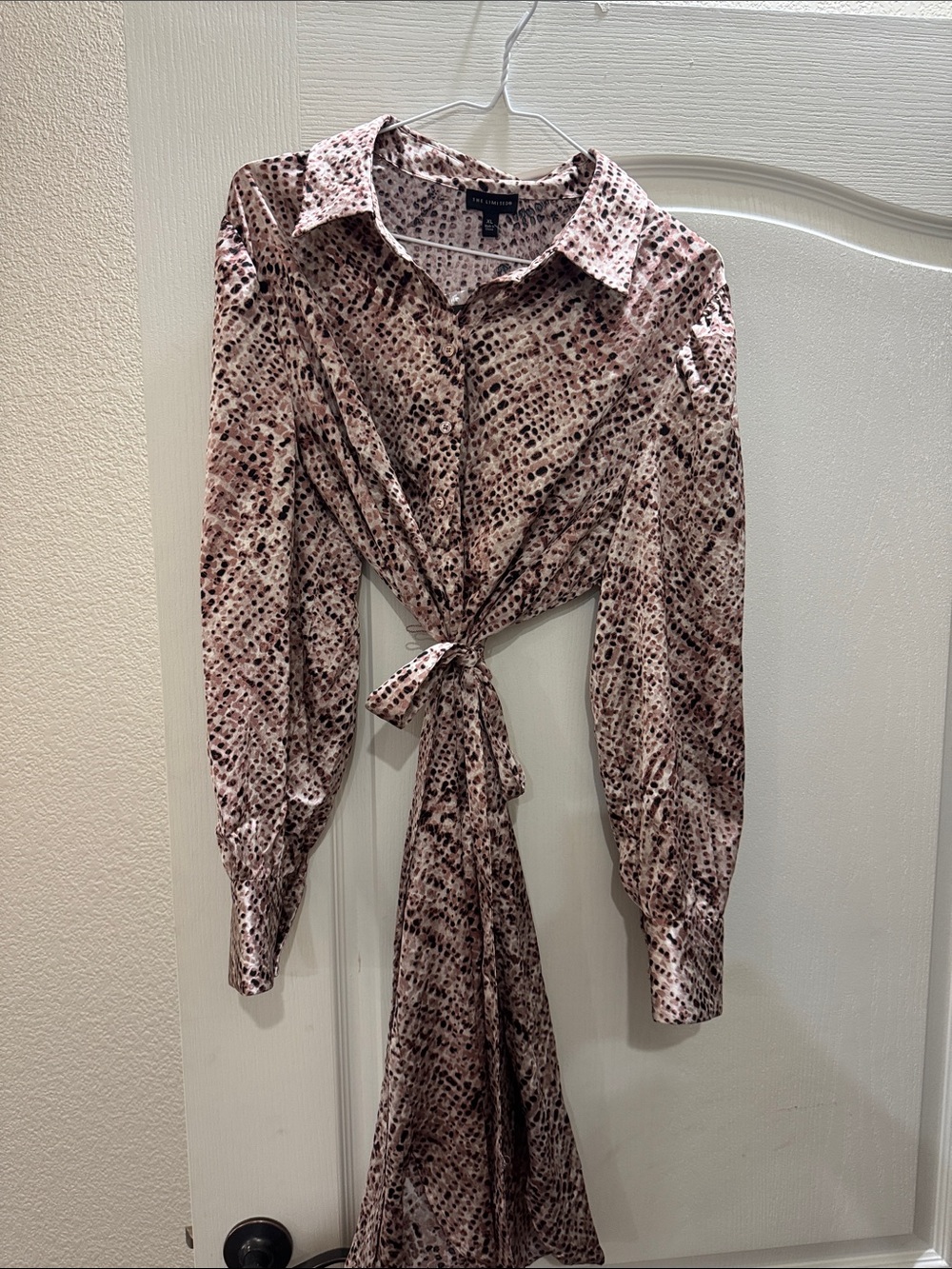 The Limited Pink and Brown Tie-Waist Long Sleeve Dress